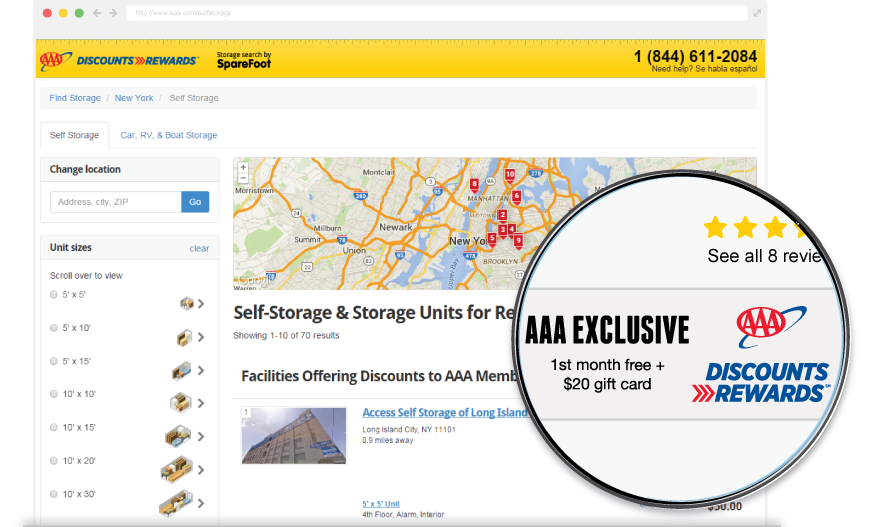 AAA Discounts & Rewards + SpareFoot Storage Search